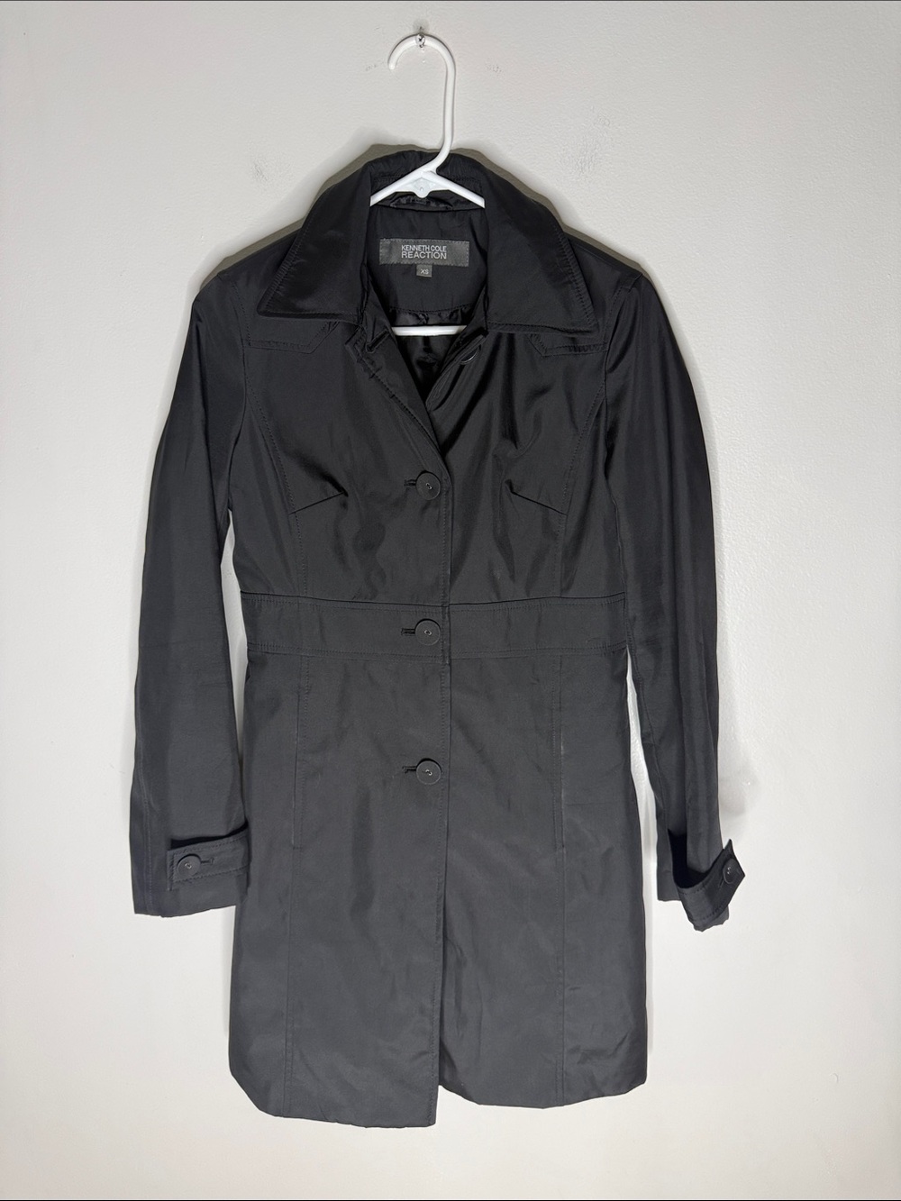 Kenneth Cole Black Tailored Trench Coat Size XS